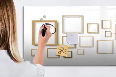 Beschrijfbaar glazen magneetbord met design met houten frame
