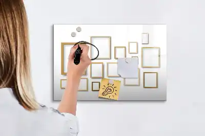 Beschrijfbaar glazen magneetbord met design met houten frame