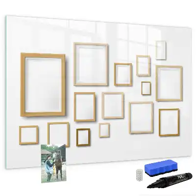 Beschrijfbaar glazen magneetbord met design met houten frame