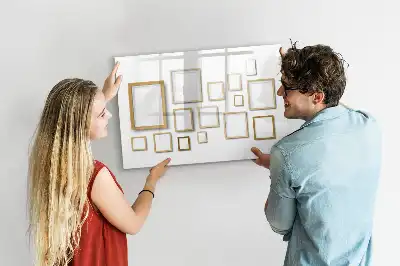 Beschrijfbaar glazen magneetbord met design met houten frame