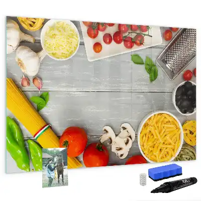 Beschrijfbaar glazen magneetbord met design voor ingrediënten