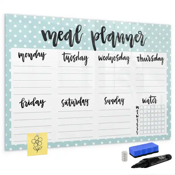 Maaltijdplanner beschrijfbaar glazen magneetbord met design