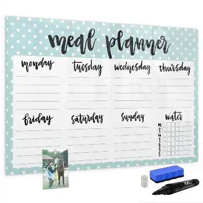 Maaltijdplanner beschrijfbaar glazen magneetbord met design
