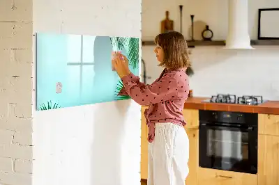 Beschrijfbaar glazen magneetbord met design met exotische bladeren