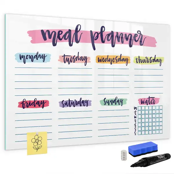 Glazen magneetbord beschrijfbaar met wekelijks menu design