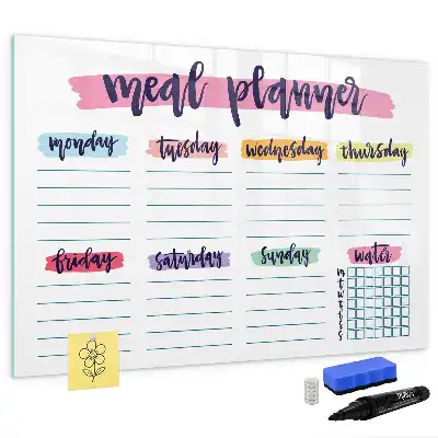 Glazen magneetbord beschrijfbaar met wekelijks menu design