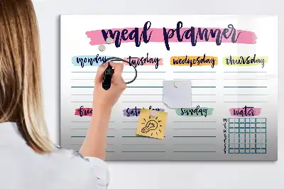 Glazen magneetbord beschrijfbaar met wekelijks menu design