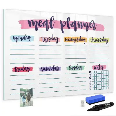 Glazen magneetbord beschrijfbaar met wekelijks menu design
