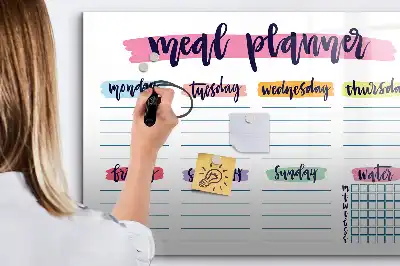 Glazen magneetbord beschrijfbaar met wekelijks menu design