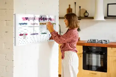 Glazen magneetbord beschrijfbaar met wekelijks menu design