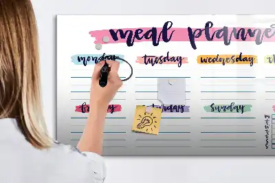Glazen magneetbord beschrijfbaar met wekelijks menu design