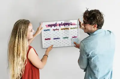 Glazen magneetbord beschrijfbaar met wekelijks menu design
