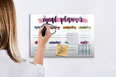 Glazen magneetbord beschrijfbaar met wekelijks menu design