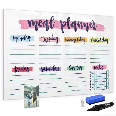 Glazen magneetbord beschrijfbaar met wekelijks menu design