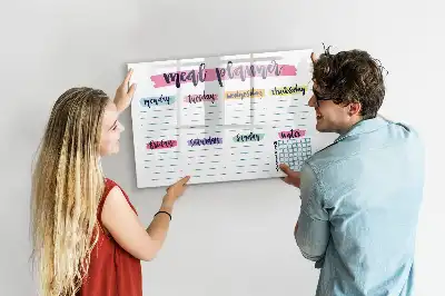 Glazen magneetbord beschrijfbaar met wekelijks menu design