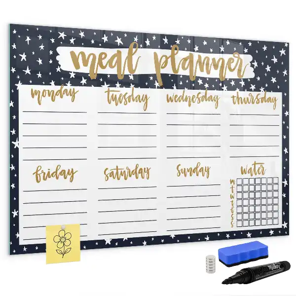 Beschrijfbaar glazen magneetbord met maaltijdplanner en sterrendesign
