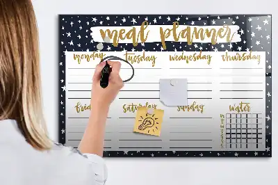Beschrijfbaar glazen magneetbord met maaltijdplanner en sterrendesign