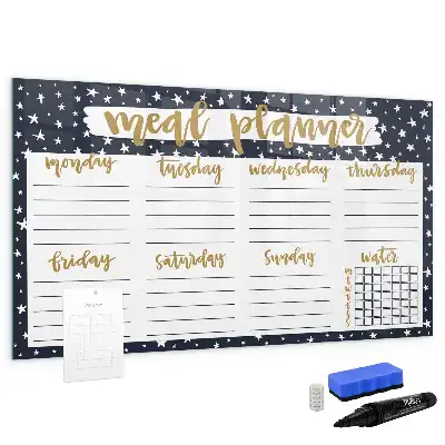 Beschrijfbaar glazen magneetbord met maaltijdplanner en sterrendesign