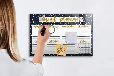 Beschrijfbaar glazen magneetbord met maaltijdplanner en sterrendesign