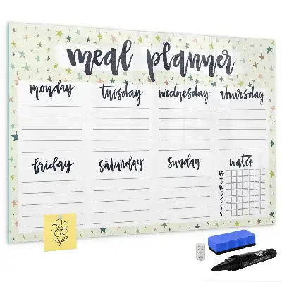 Magnetisch glazen memobord ontwerp met sterren voor het weekmenu