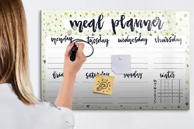 Magnetisch glazen memobord ontwerp met sterren voor het weekmenu