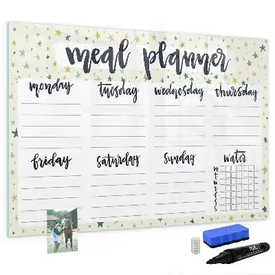 Magnetisch glazen memobord ontwerp met sterren voor het weekmenu