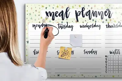 Magnetisch glazen memobord ontwerp met sterren voor het weekmenu