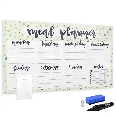 Magnetisch glazen memobord ontwerp met sterren voor het weekmenu
