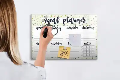 Magnetisch glazen memobord ontwerp met sterren voor het weekmenu