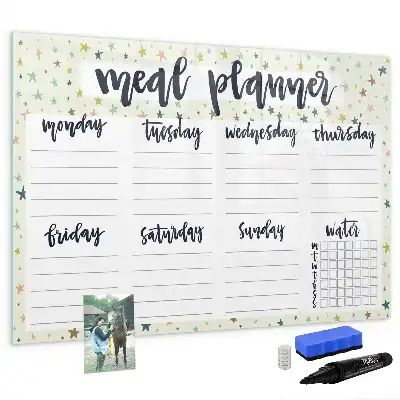 Magnetisch glazen memobord ontwerp met sterren voor het weekmenu