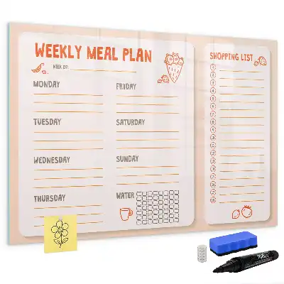 Magnetisch glazen schrijfbord met retro maaltijdplanner voor notities en foto's