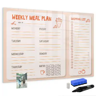 Magnetisch glazen schrijfbord met retro maaltijdplanner voor notities en foto's