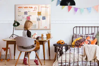 Magnetisch glazen schrijfbord met retro maaltijdplanner voor notities en foto's