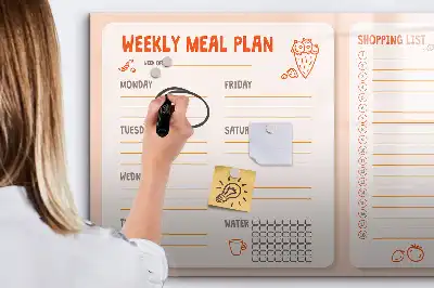 Magnetisch glazen schrijfbord met retro maaltijdplanner voor notities en foto's
