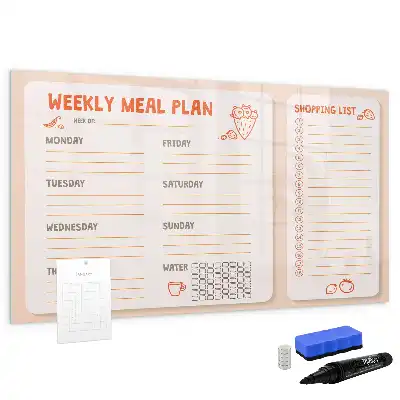 Magnetisch glazen schrijfbord met retro maaltijdplanner voor notities en foto's