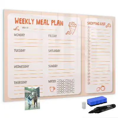 Magnetisch glazen schrijfbord met retro maaltijdplanner voor notities en foto's