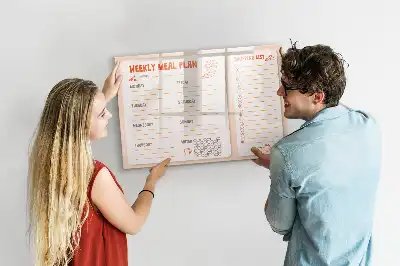 Magnetisch glazen schrijfbord met retro maaltijdplanner voor notities en foto's