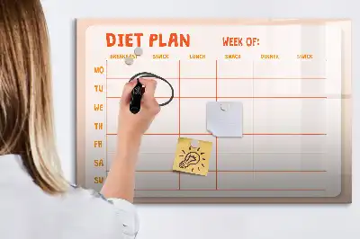 Magnetisch glazen weekplanner voor maaltijden geschikt voor notities en foto's