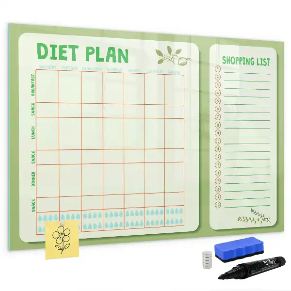 Glazen magneetbord beschrijfbaar met wekelijks menu design