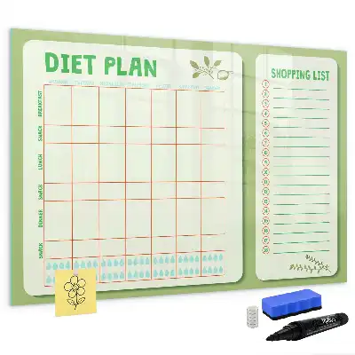 Glazen magneetbord beschrijfbaar met wekelijks menu design