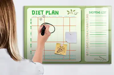 Glazen magneetbord beschrijfbaar met wekelijks menu design