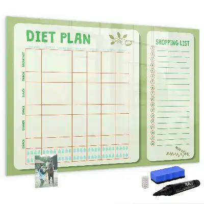 Glazen magneetbord beschrijfbaar met wekelijks menu design