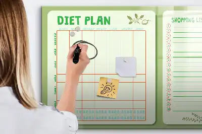 Glazen magneetbord beschrijfbaar met wekelijks menu design