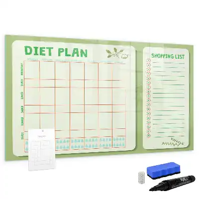 Glazen magneetbord beschrijfbaar met wekelijks menu design