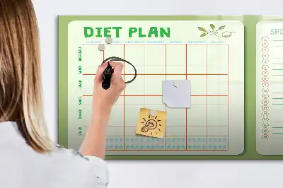 Glazen magneetbord beschrijfbaar met wekelijks menu design
