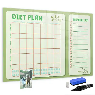 Glazen magneetbord beschrijfbaar met wekelijks menu design