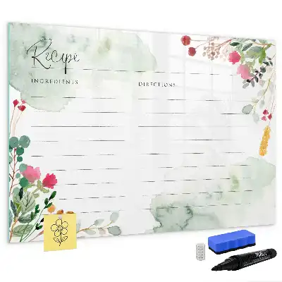 Beschrijfbare glazen magneetbord met design receptenplek