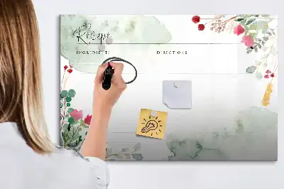 Beschrijfbare glazen magneetbord met design receptenplek