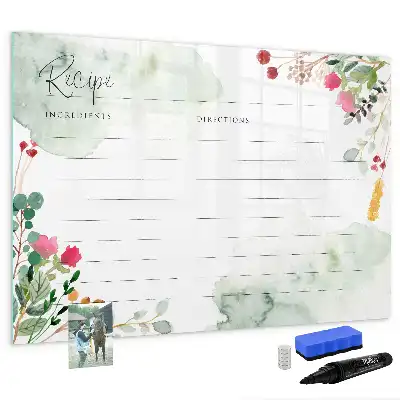 Beschrijfbare glazen magneetbord met design receptenplek