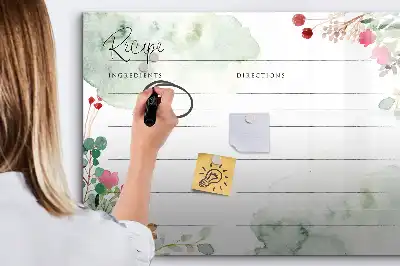 Beschrijfbare glazen magneetbord met design receptenplek